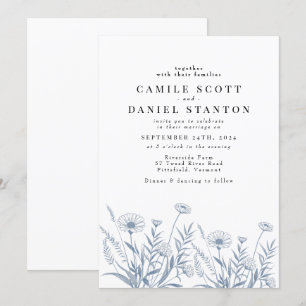 Convite Casamento de Elegante Wildflower Periwinkle