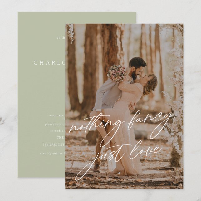 Convite Casamento de Elopamento com Foto Sage e Caligrafia (Frente/Verso)