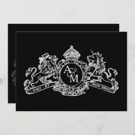 Convite Casamento de Emblem Regal de Unicórnio Branco Negr
