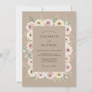 Convite Casamento de Embrulho Botânico Rosa Empoeirado