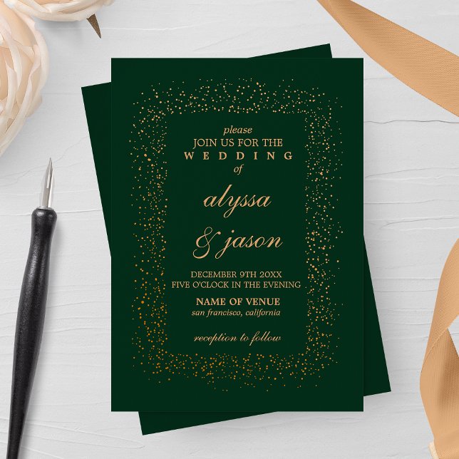 Convite Casamento de Emerald e Confetti em Bronze Bursts (Criador carregado)