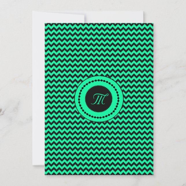 Convite Casamento de Emerald Green Chevron Monogrammed (Frente)