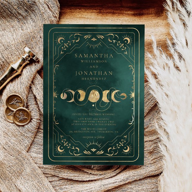 Convite Casamento de Emerald Green & Faux Dourado Tarot Ce (Criador carregado)