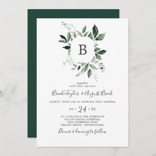 Convite Casamento de Emerald Greenery Monograma