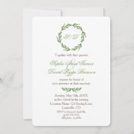 Convite Casamento de Emerald Greenery Wreath Monograma