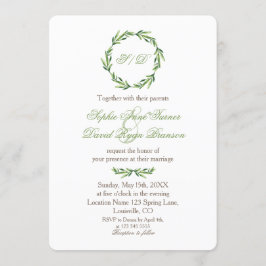 Convite Casamento de Emerald Greenery Wreath Monograma