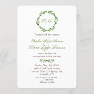 Convite Casamento de Emerald Greenery Wreath Monograma