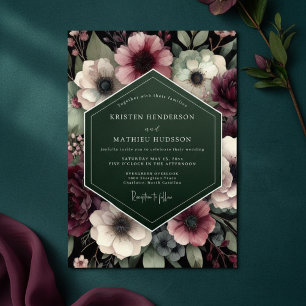 Convite Casamento de Encantamento Floral Ameixa Profunda