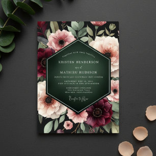 Convite Casamento de Encantamento Floral Burgundy Profundo
