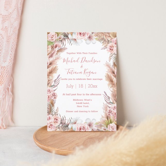 Convite casamento de erva do boho pampas floral (Criador carregado)