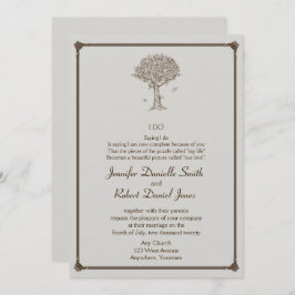 Convite Casamento de esboço de árvore de carvalho