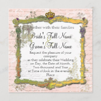 Convite Casamento de Escrevendo e Coroa Dourada em francês