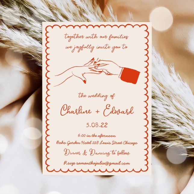 Convite Casamento de Escrita de Mão com Desenho Funcional (Criador carregado)