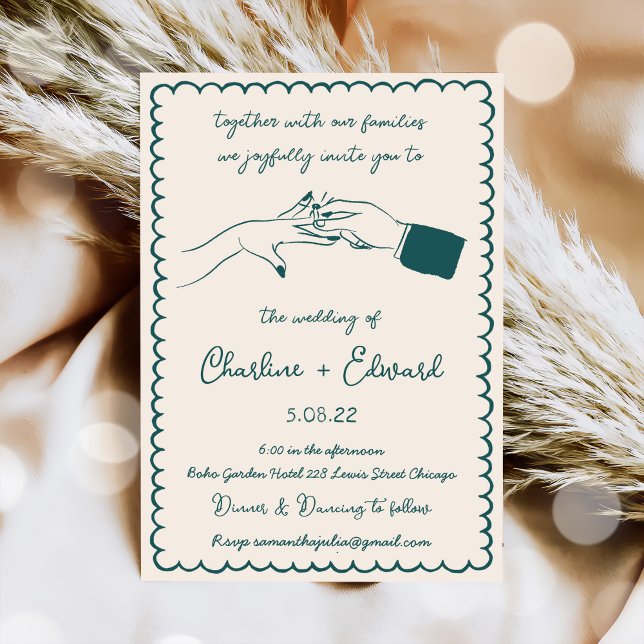 Convite Casamento de Escrita de Mão com Desenho Funcional (Criador carregado)