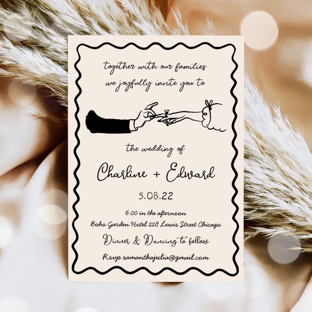 Convite Casamento de Escrita de Mão com Desenho Funcional (Criador carregado)