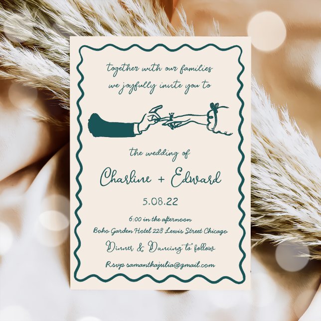 Convite Casamento de Escrita de Mão com Desenho Funcional (Criador carregado)