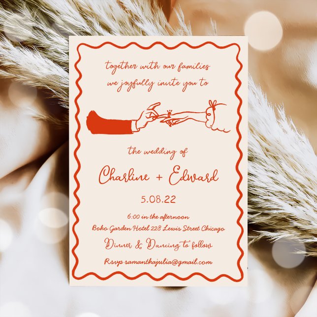 Convite Casamento de Escrita de Mão com Desenho Funcional (Criador carregado)