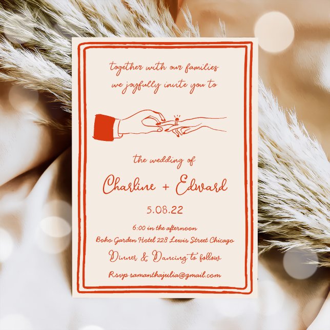 Convite Casamento de Escrita de Mão com Desenho Funcional (Criador carregado)