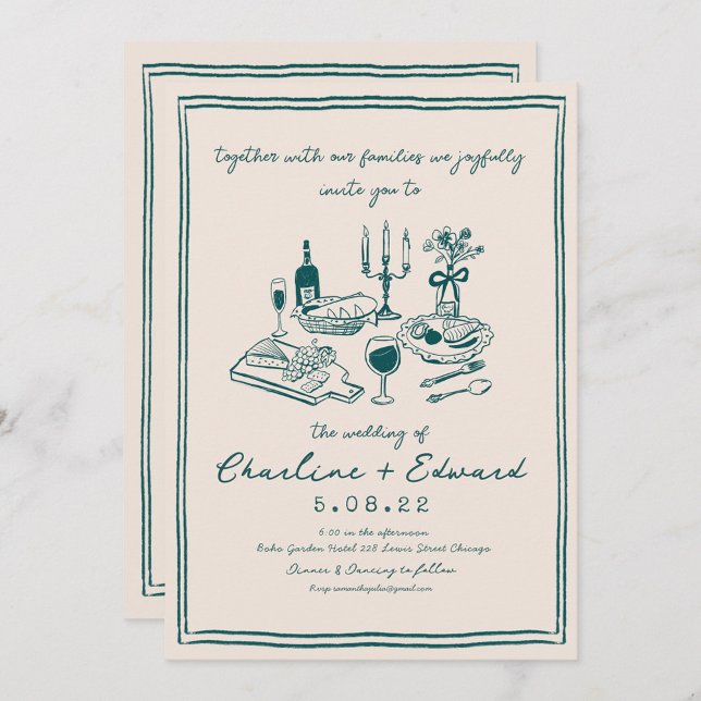 Convite Casamento de Escrita Manual de Desenho Funcional D (Criador carregado)