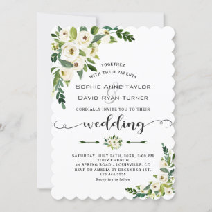 Convite Casamento de Escrita Manual Floral Elegante White 