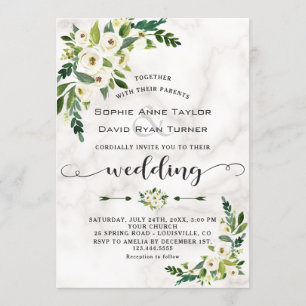 Convite Casamento de Escrita Manual Marble das Flores Bran