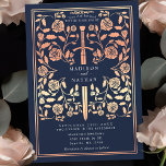 Convite Casamento de Espadas Douradas da Rosa Real Real Re<br><div class="desc">Entra num conto de romance e lenda! Estes convites de casamento de fantasia medieval apresentam uma espada real entrelaçada com rosa dourado floral num fundo azul profundo. São perfeitos para casais que buscam um toque encantador e eterno para seu dia especial. Note que o rosa nestes convites NÃO é impresso...</div>
