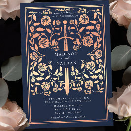 Convite Casamento de Espadas Douradas da Rosa Real Real Re