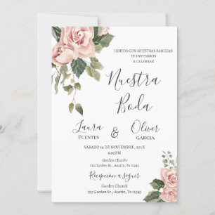 Convite Casamento de Espanhol Floral Rosa