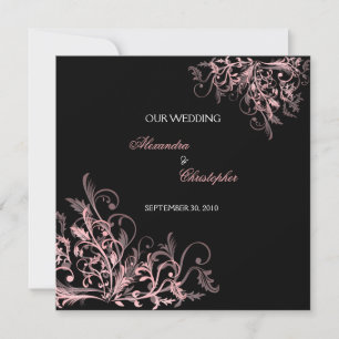 Convite Casamento de espiral da flor rosa retrô