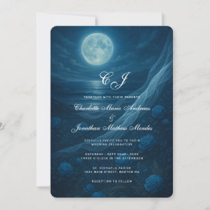Convite Casamento de Esqueleto Azul Gótico na Praia sob a 