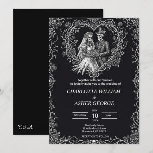 Convite Casamento de Esqueleto Gótico no Halloween