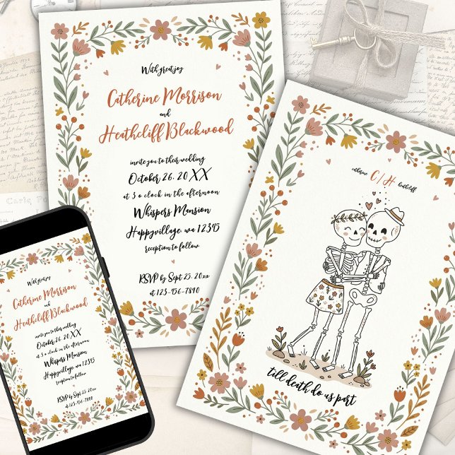 Convite Casamento de Esqueleto no Estilo de Arte Naïf Boho (Criador carregado)