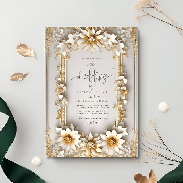 Convite Casamento de Estilo Amarelo Flóral de Ornamentado  (Criador carregado)