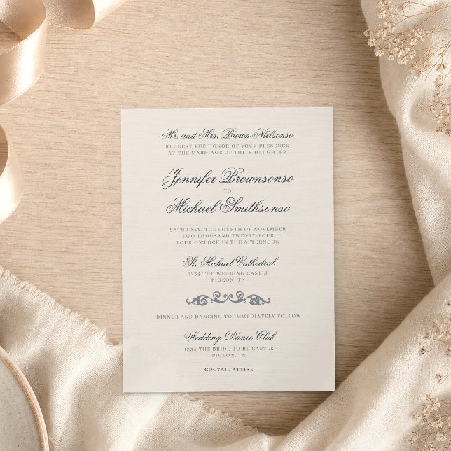 Convite Casamento de Estilo Antigo Marinho Marfim (Criador carregado)