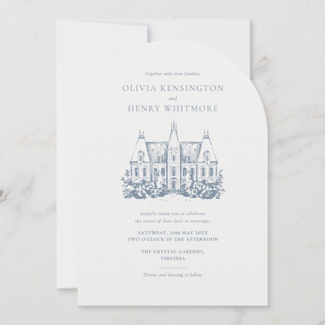 Convite Casamento de Estilo de Arca de Chateau Venue Minim (Frente)