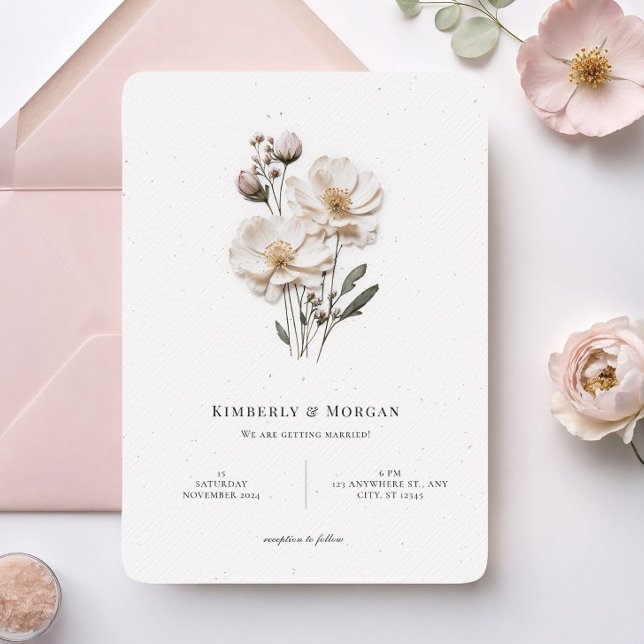 Convite Casamento de Estilo de Canto Arredondado de Rosas  (Criador carregado)