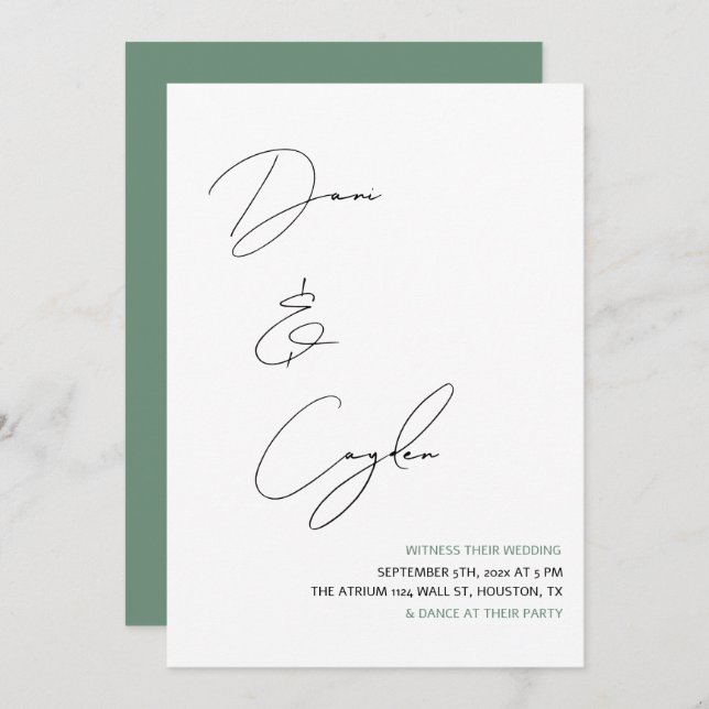 Convite Casamento de Estilo de Escrita Manual em Chic (Frente/Verso)