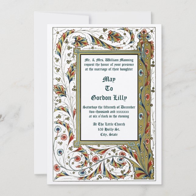 Convite Casamento de Estilo Medieval da Era Vitoriana 1846 (Frente)