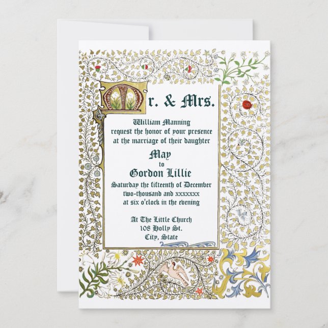 Convite Casamento de Estilo Medieval Era 1873 (Frente)