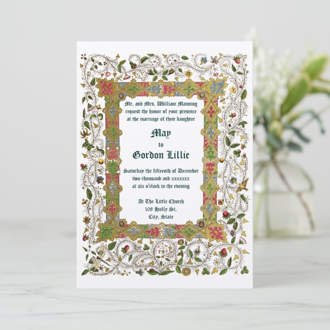 Convite Casamento de Estilo Medieval Era Vitoriana 1883 (Em pé/Frente)