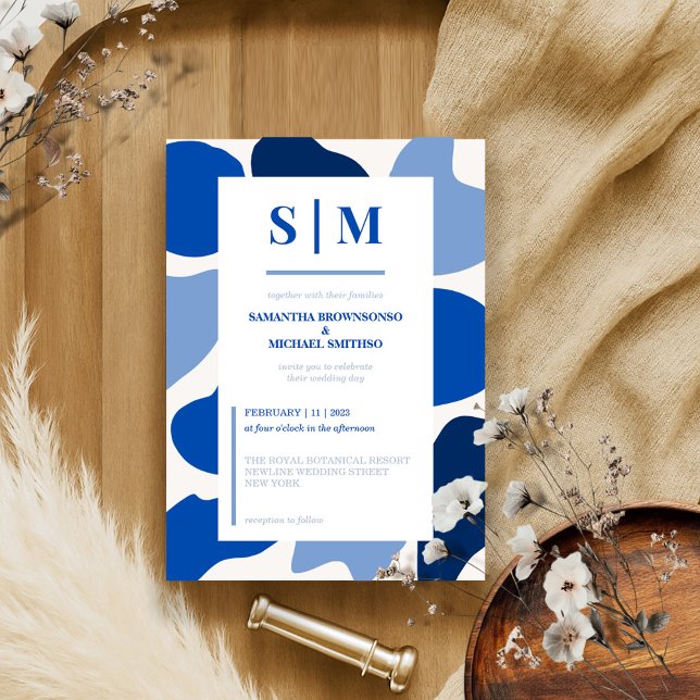 Convite Casamento de Estilo Moderno Minimalista Azul-marin (Criador carregado)