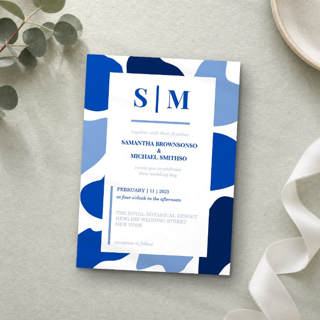 Convite Casamento de Estilo Moderno Minimalista Azul Naval (Criador carregado)