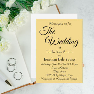 Convite Casamento de Estilo Simples Amarelo-Manteiga