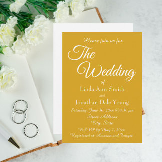 Convite Casamento de Estilo Simples Amarelo-ouro