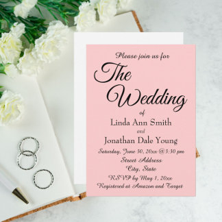 Convite Casamento de Estilo Simples Cor-de-Rosa Espelho