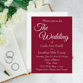 Convite Casamento de Estilo Simples Vermelho de Cranberry