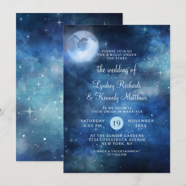Convite Casamento de Estrelas da Galáxia Celestial Lua Che (Frente/Verso)