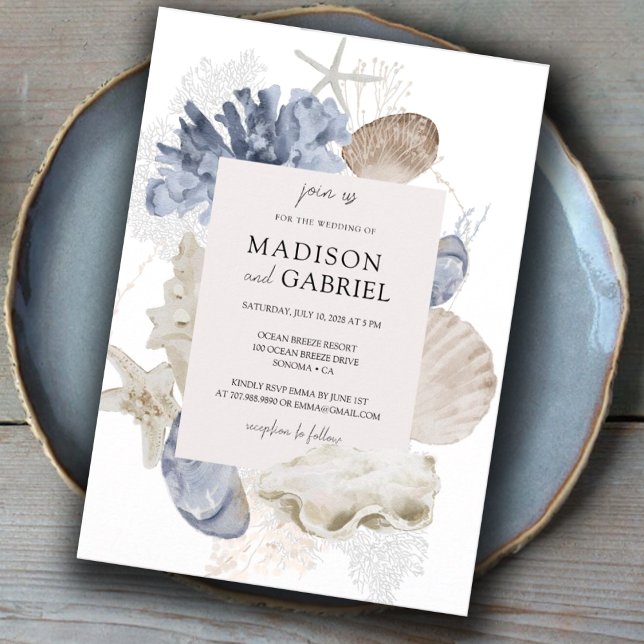 Convite Casamento de Estrelas de Coral de Casca Azul (Criador carregado)