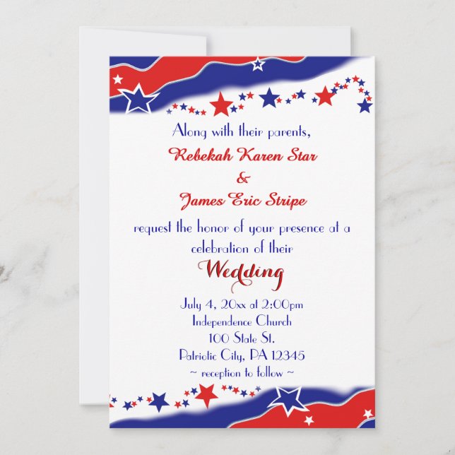 Convite Casamento de Estrelas e Stripes (Frente)