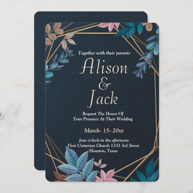 Convite Casamento de estrutura botânica moderna (Frente/Verso)